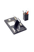 Desktop Nameplate Leather Organizer Black Gold Detailed Clock and Pen Holder